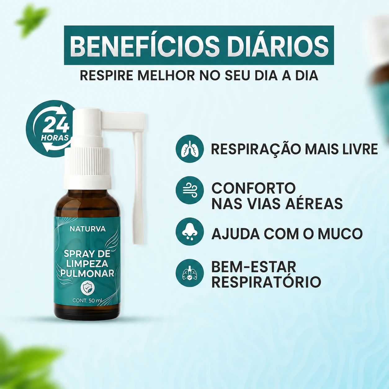 Benefícios diários: respiração mais clara, conforto nas vias aéreas e suporte à saída do muco